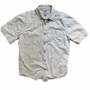 Carhartt Relaxed Fit Button Up Shirt Mens Large Beige Short Sleeve Work Outdoor